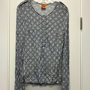 TORY BURCH sz L top/tunic in navy/white with gold detail (good pre-owned)